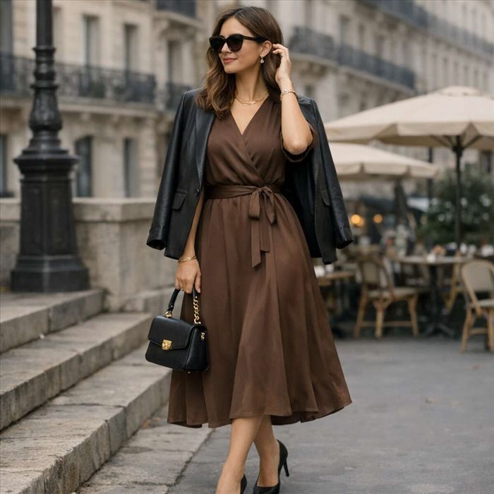 Comment assortir une robe marron : idées de looks tendance