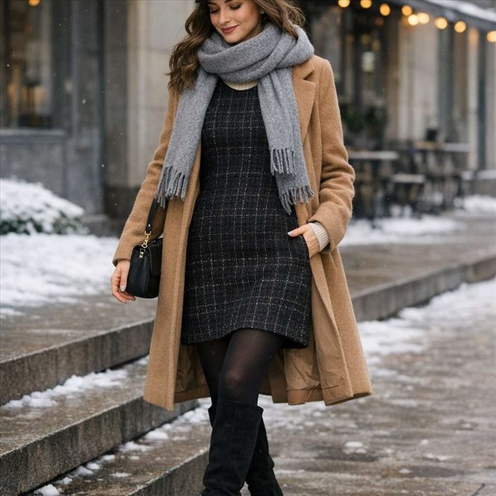 Comment porter une robe sans manche en hiver : guide style